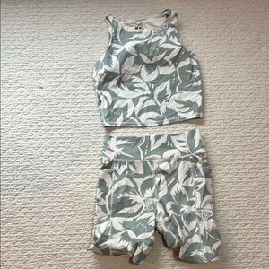Madewell Floral Tank Top and Shorts Set - Cream and Gray